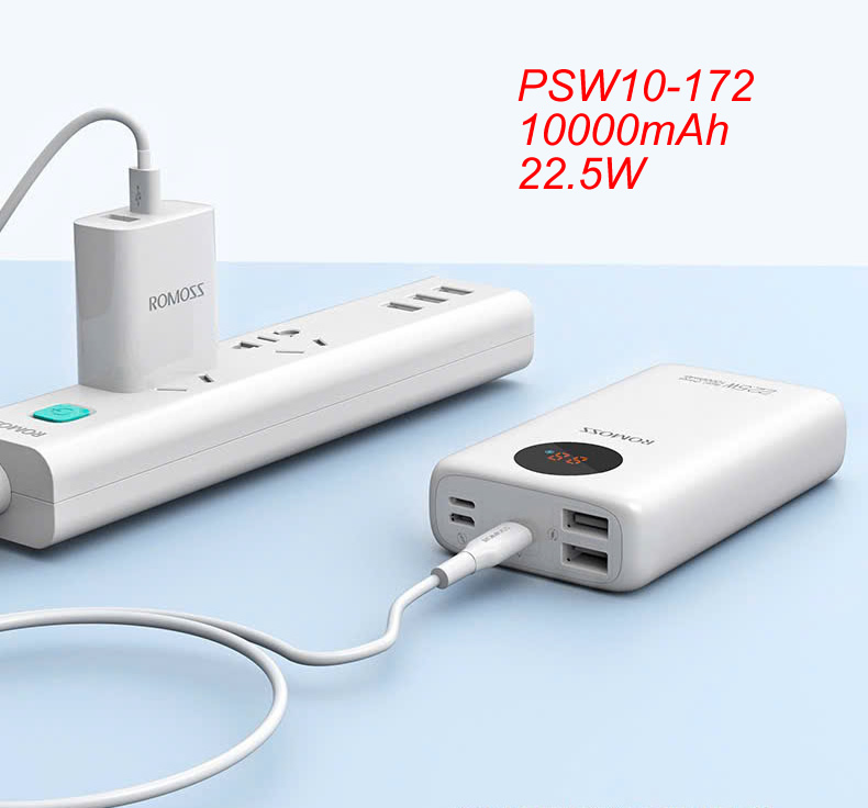 Pin sạc dự phòng ROMOSS PSW10 10000mAh sạc nhanh 22.5w kiêm màn hình led hiển thị pin siêu đẹp