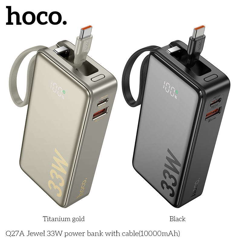 Pin sạc nhanh 33w Hoco Q27A 10.000mAh dự phòng kèm cáp sạc liền pin chính hãng [BH: 1 NĂM]