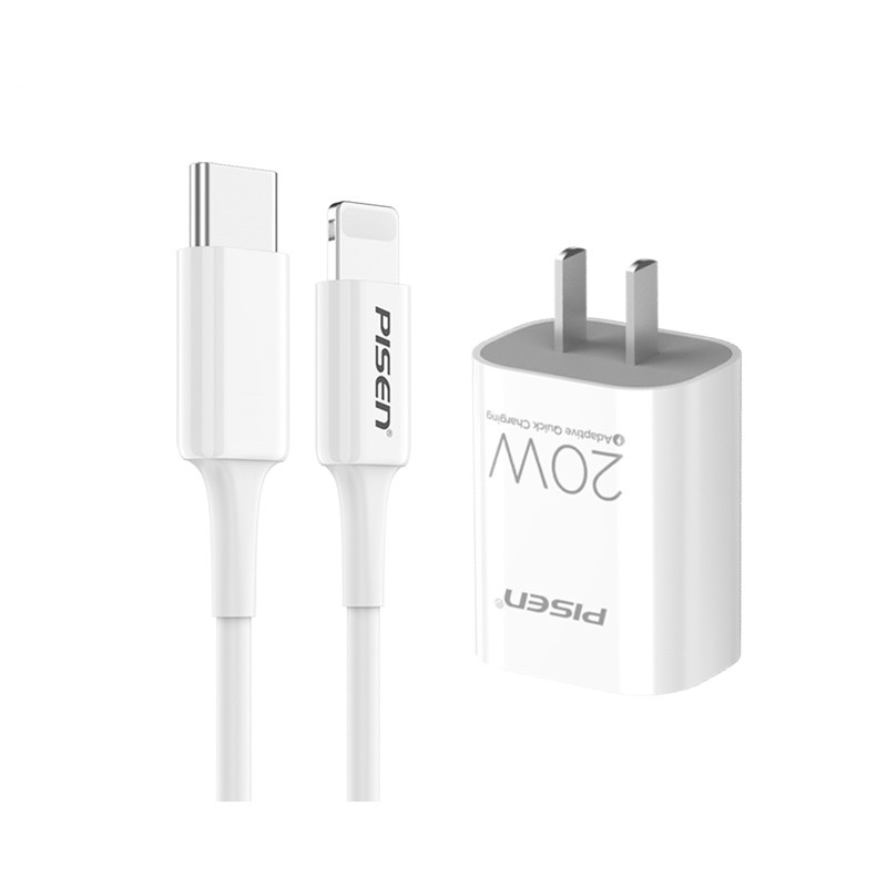 Bộ sạc nhanh 20w PISEN TS-C135 c-l (cóc 1 cổng type c, cáp type c ra iphone lightning) chính hãng [BH 1 năm]