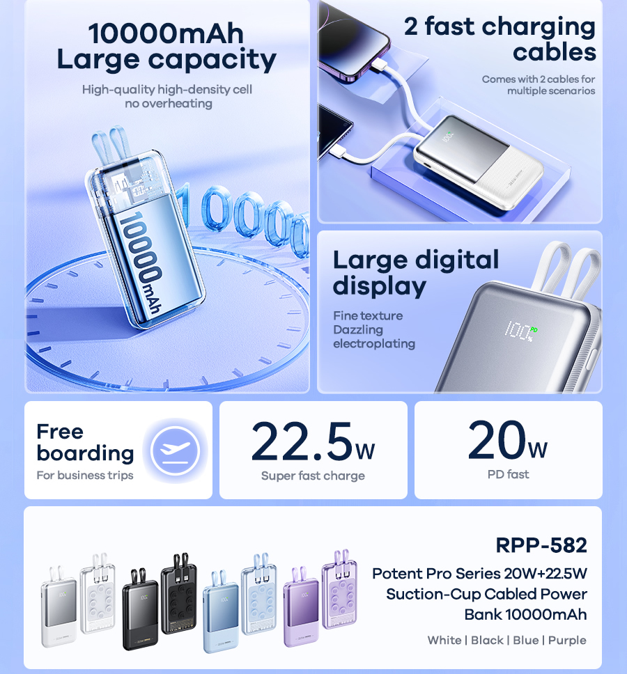 Pin sạc nhanh 22.5w REMAX RPP-582 10.000mAh dự phòng kèm cáp liền pin, đế hít chính hãng PD QC3.0 [BH 1 năm]