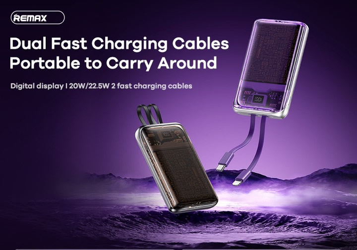 Pin sạc nhanh 22.5w REMAX RPP-591 10.000mAh dự phòng kèm cáp liền pin, trong suốt lộ mạch chính hãng - BH 1 năm