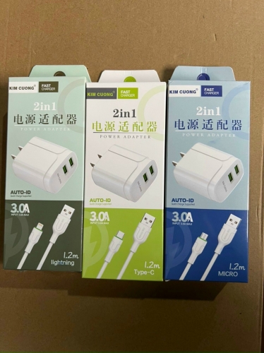 Bộ sạc nhanh 3A lightning Kim Cương 613i usb ra iPhone 2 cổng USB 2in1 1.2m chính hãng [BH 3 Tháng] / pktn sale