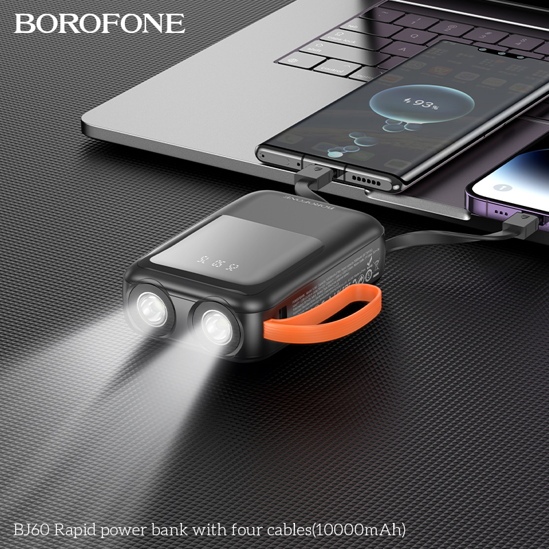 Pin sạc dự phòng Borofone BJ60 10.000mAh kèm cáp sạc liền pin kiêm đèn pin siêu sáng [BH: 1 NĂM]