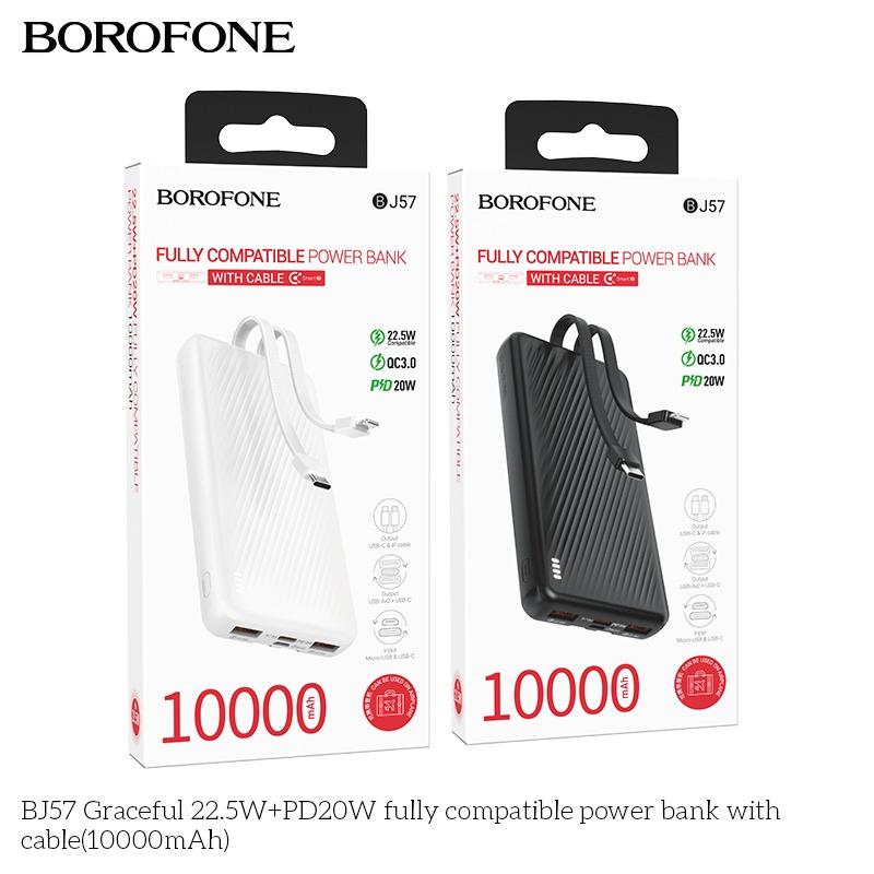 Pin sạc nhanh 22.5w BOROFONE BJ57 10.000mAh QC3.0+PD 22.5W kèm cáp liền pin chính hãng [BH 1 năm]