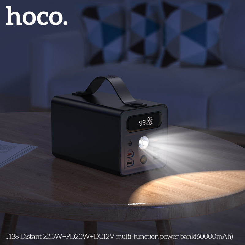 Pin sạc nhanh 22.5W Hoco J138, 60.000mAh có màn hình hiển thị %pin, chức năng đèn pin, có quai cầm tiện lợi [BH: 1 NĂM]