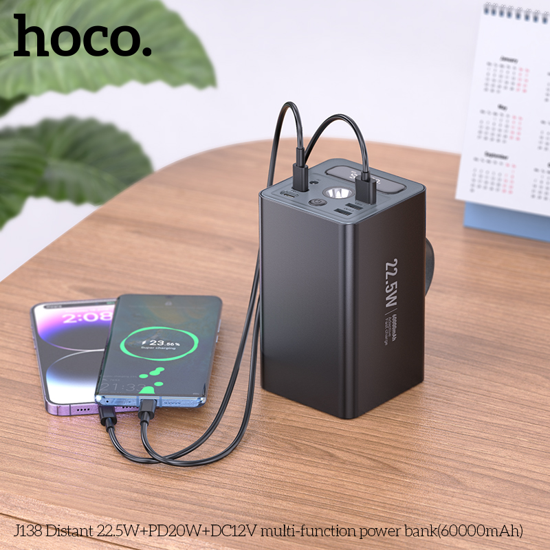Pin sạc nhanh 22.5W Hoco J138, 60.000mAh có màn hình hiển thị %pin, chức năng đèn pin, có quai cầm tiện lợi [BH: 1 NĂM]