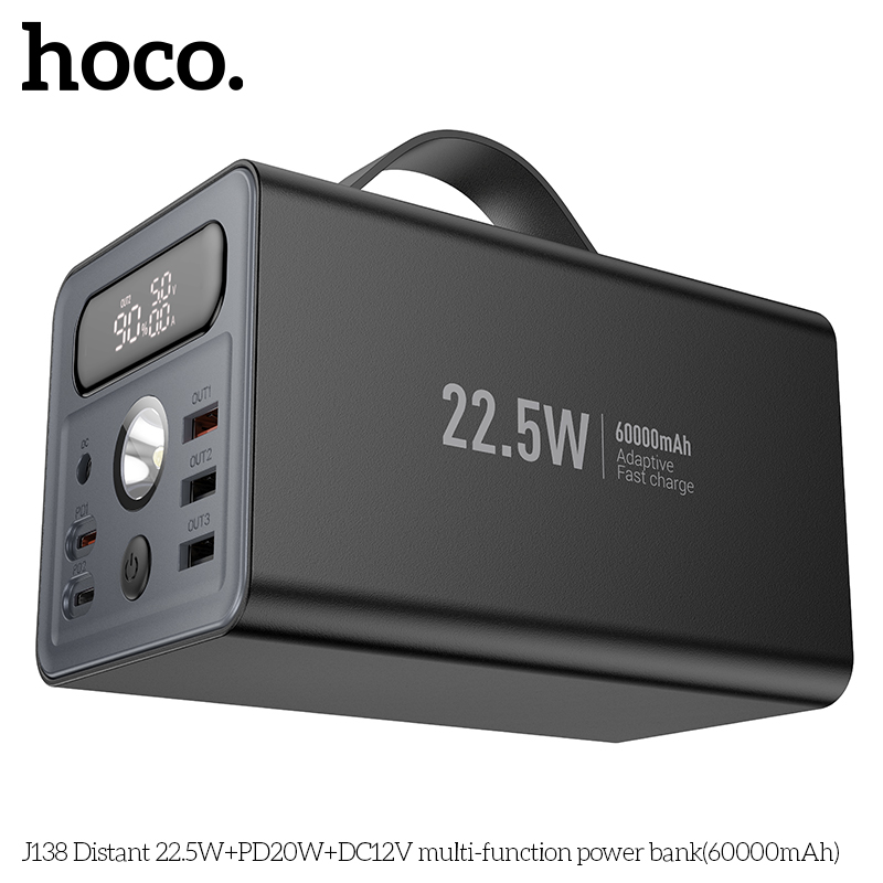 Pin sạc nhanh 22.5W Hoco J138, 60.000mAh có màn hình hiển thị %pin, chức năng đèn pin, có quai cầm tiện lợi [BH: 1 NĂM]