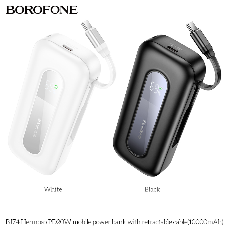 Pin sạc nhanh 20w Borofone BJ74 10.000mAh dự phòng kèm cáp sạc liền pin dây rút PD20W BH 1 năm