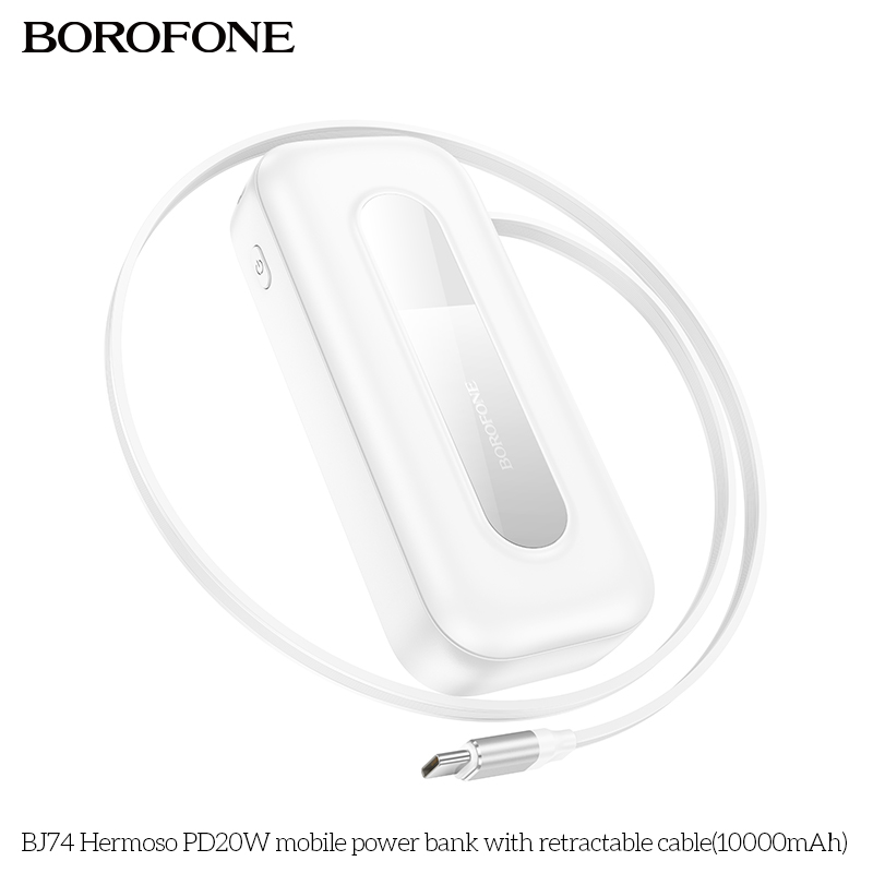 Pin sạc nhanh 20w Borofone BJ74 10.000mAh dự phòng kèm cáp sạc liền pin dây rút PD20W BH 1 năm