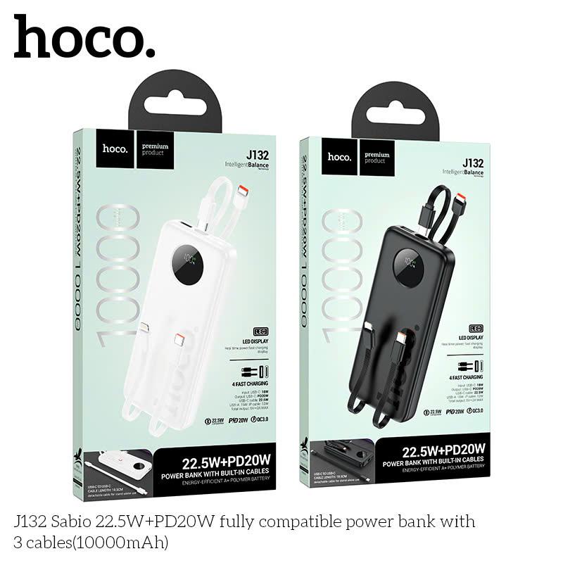 Pin sạc dự phòng Hoco J132 10.000mAh sạc nhanh 22.5w có màn hình LCD kèm 2 cáp liền dây chính hãng [Bh 1 Năm]
