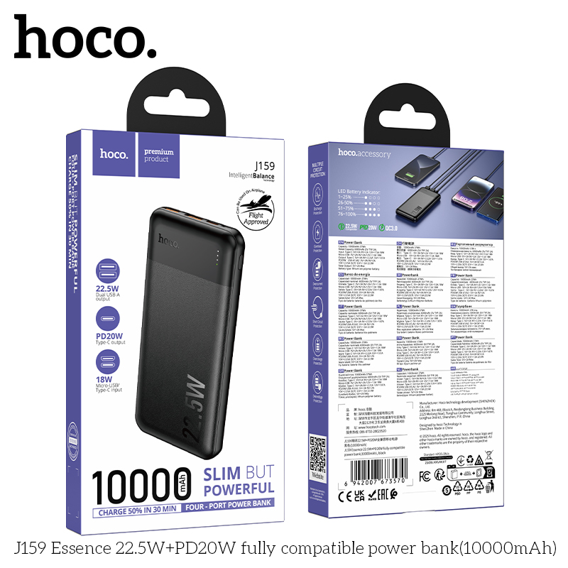 Pin sạc nhanh 22.5w HOCO J159 10.000mAh dự phòng PD 20w chính hãng [BH 1 năm]