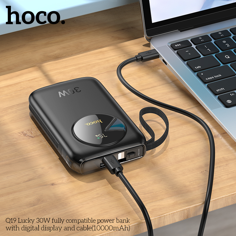Pin sạc nhanh 30w HOCO Q19 10.000mAh dự phòng PD30W, có màn hình led kèm 2 dây liền thân chính hãng [BH 1 NĂM]