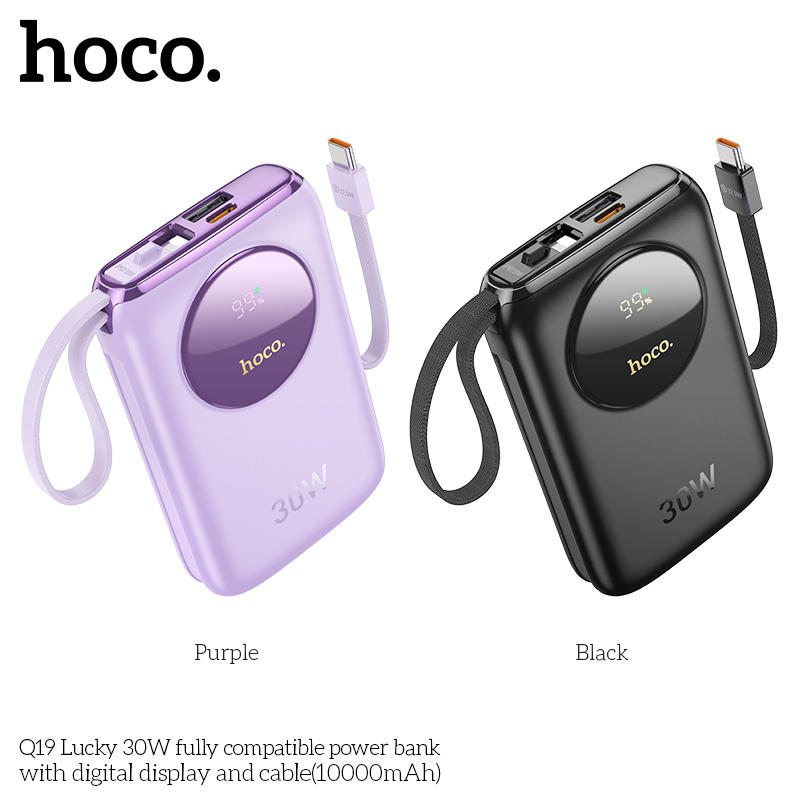Pin sạc nhanh 30w HOCO Q19 10.000mAh dự phòng PD30W, có màn hình led kèm 2 dây liền thân chính hãng [BH 1 NĂM]