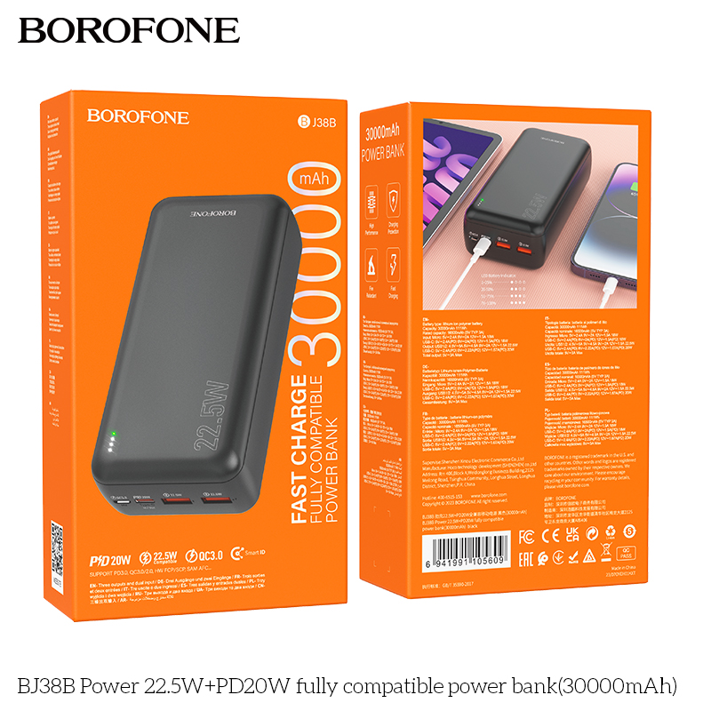 Pin sạc nhanh 22.5W Borofone BJ38B 30.000mAh dự phòng chính hãng [BH 1 NĂM]