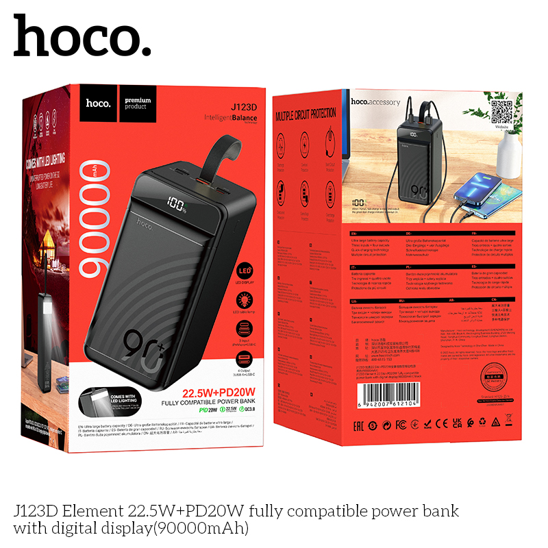 Pin sạc nhanh 22.5w HOCO J123D 90.000mAh dự phòng có đèn pin chính hãng [BH 1 năm]