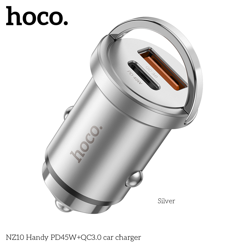 Cóc sạc nhanh xe hơi 45w HOCO NZ10 (1 cổng usb, 1cổng type-c) chính hãng [BH 1 năm]