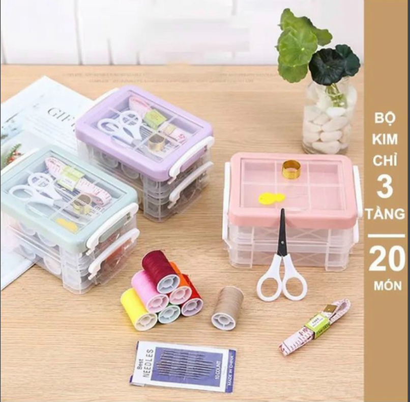 Hộp đựng kim chỉ 3 tầng HÌNH CHỮ NHẬT 20 món tiện dụng [BH: NONE]