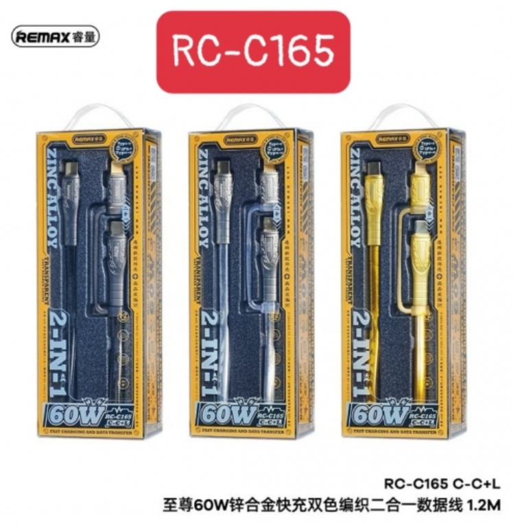 Cáp sạc 2 đầu 60W Remax RC-C165 Type-C ra C+ Ip 1.2m chính hãng [BH 1 Năm]