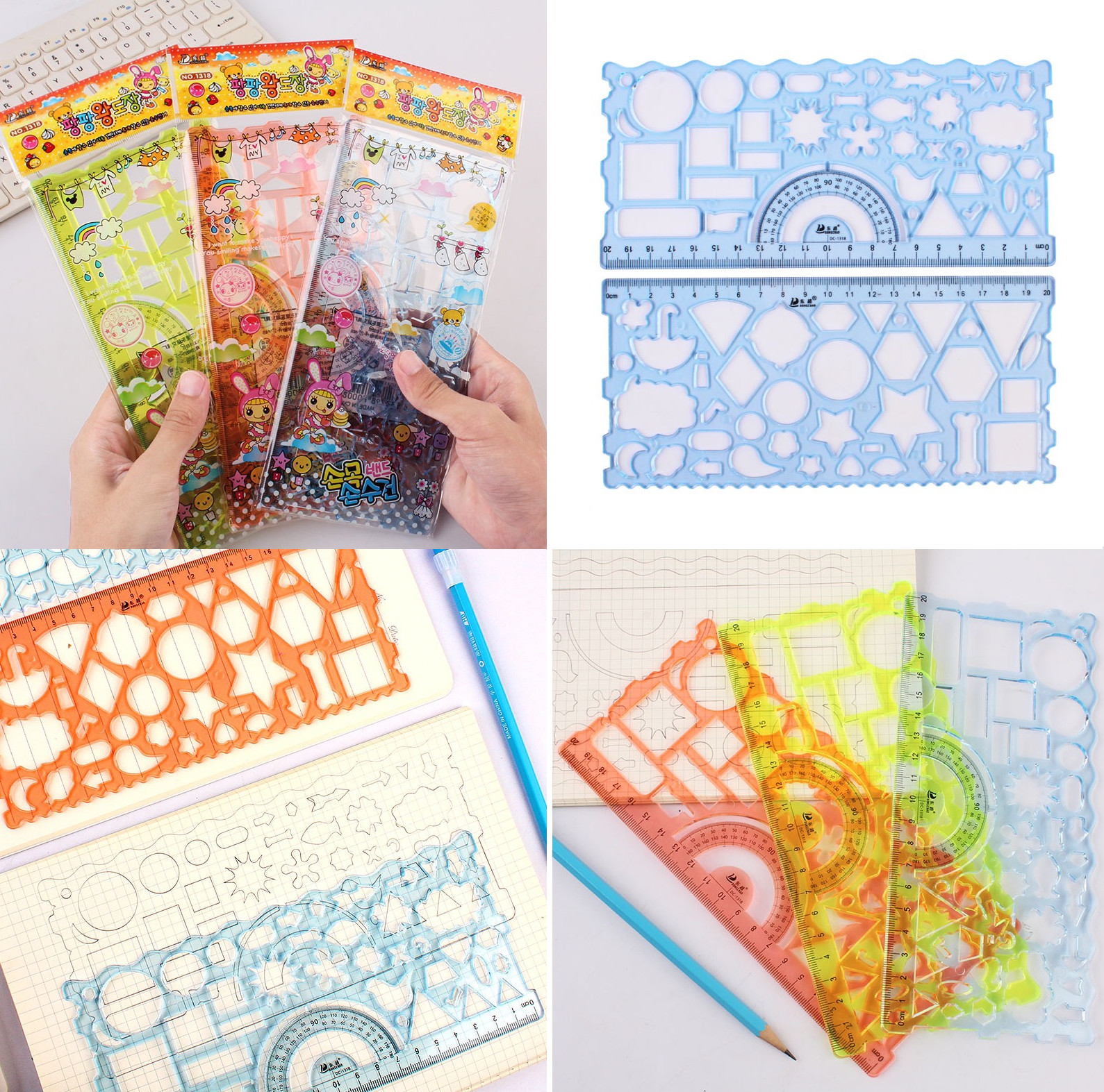 Set 2 thước kẻ chữ nhật in hình học họa tiết đa mẫu (dài 20cm)