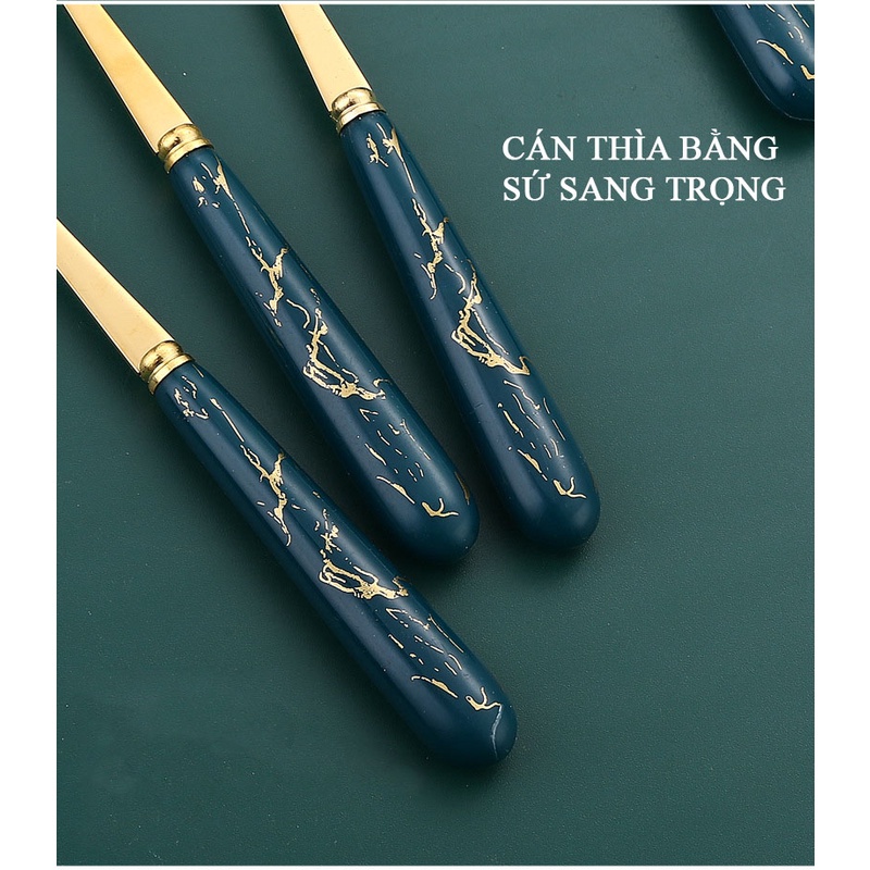 Bộ 6 thìa muỗng cán sứ xanh cao cấp sang trọng HỘP XANH [BH: NONE]