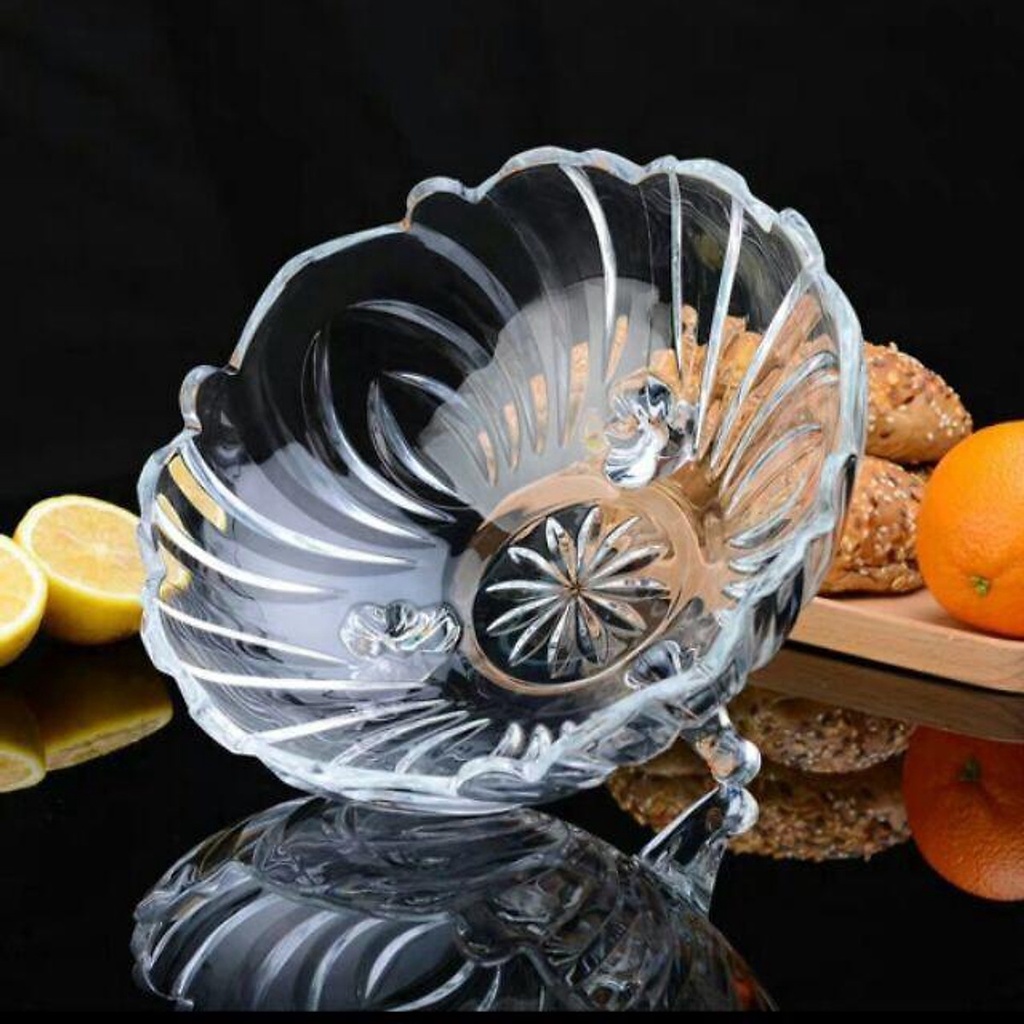 Dĩa thủy tinh 3 chân Glassware đựng hoa quả 3 chân sang trọng [BH: NONE]