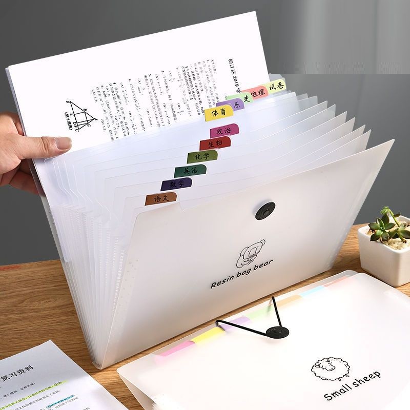 Bìa đựng hồ sơ, tài liệu giấy A4 NÚT BẤM 12 ngăn kèm sticker có dây gài Size 34 X 26CM- MÀU VỀ TÙY LÔ- a407 [BH: NONE]