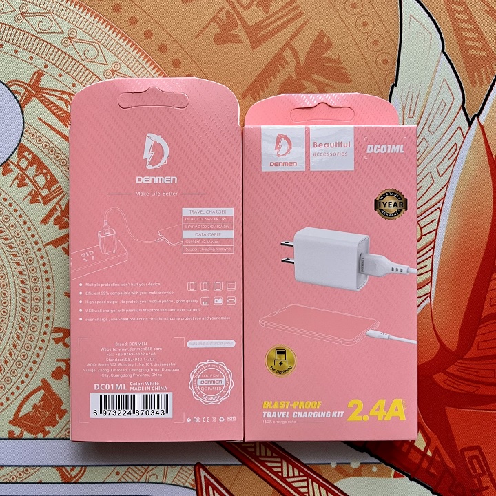 Bộ sạc nhanh Iphone Denmen DC01ML usb ra iphone Lightning 2.4A chính hãng [BH 1 năm] / pktn sale