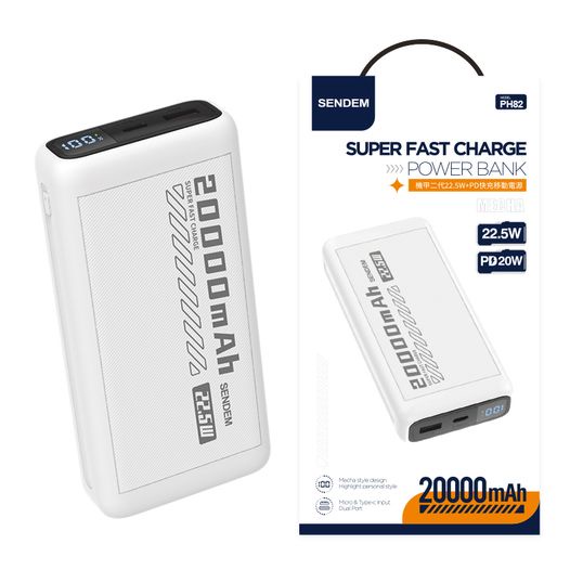 Pin sạc nhanh 22.5w SENDEM PH82 20.000mAh dự phòng chính hãng [BH 1 năm]