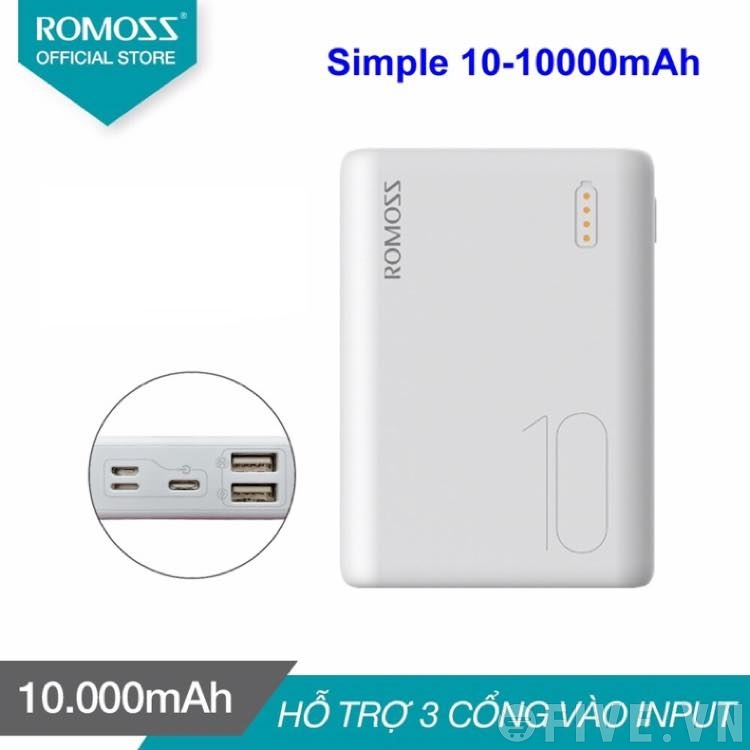 Pin sạc dự phòng Romoss Simple 10 10.000 mAh chính hãng [BH 1 Năm]