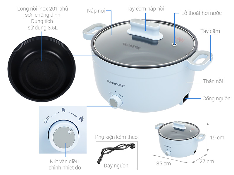 Nồi lẩu điện 3.5L SunHouse SH4528 [BH: 1 tháng]