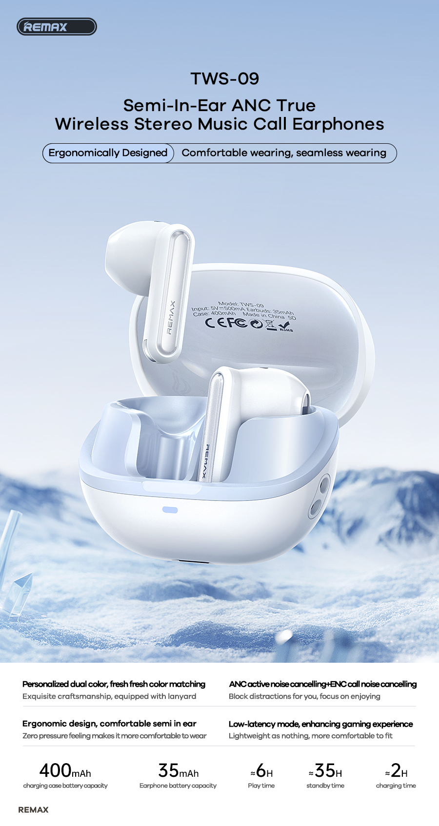 Tai nghe bluetooth REMAX TWS-09 tai nghe mẫu True Wireless siêu đẹp