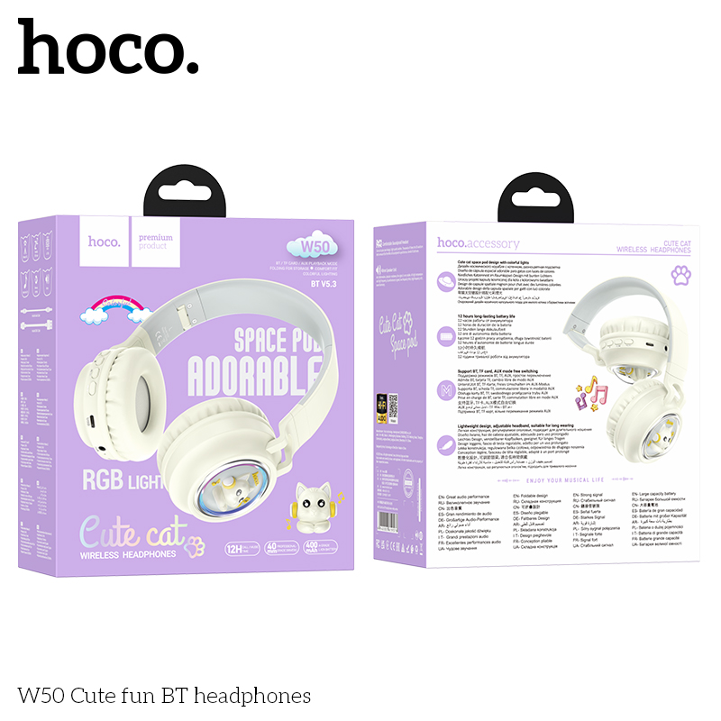 Tai nghe Bluetooth Hoco W50 Headphone chụp tai kiểu dáng cute chính hãng [BH: 1 NĂM]