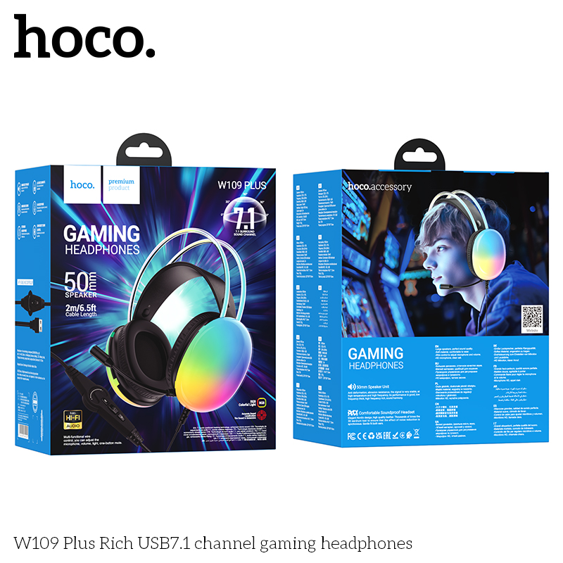 Tai nghe Headphone Chụp tai Gaming HOCO W109 Plus Rich có dây USB 7.1 chính hãng [BH 1 NĂM]