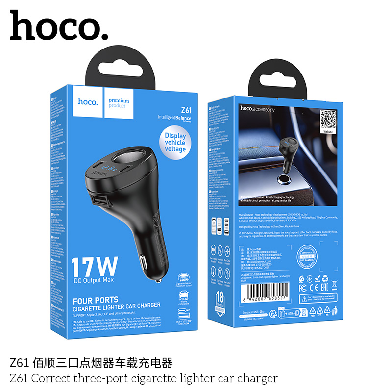 Cốc sạc/ tẩu sạc  xe hơi 17W bật lửa HOCO Z61 chính hãng [BH: 1 NĂM]