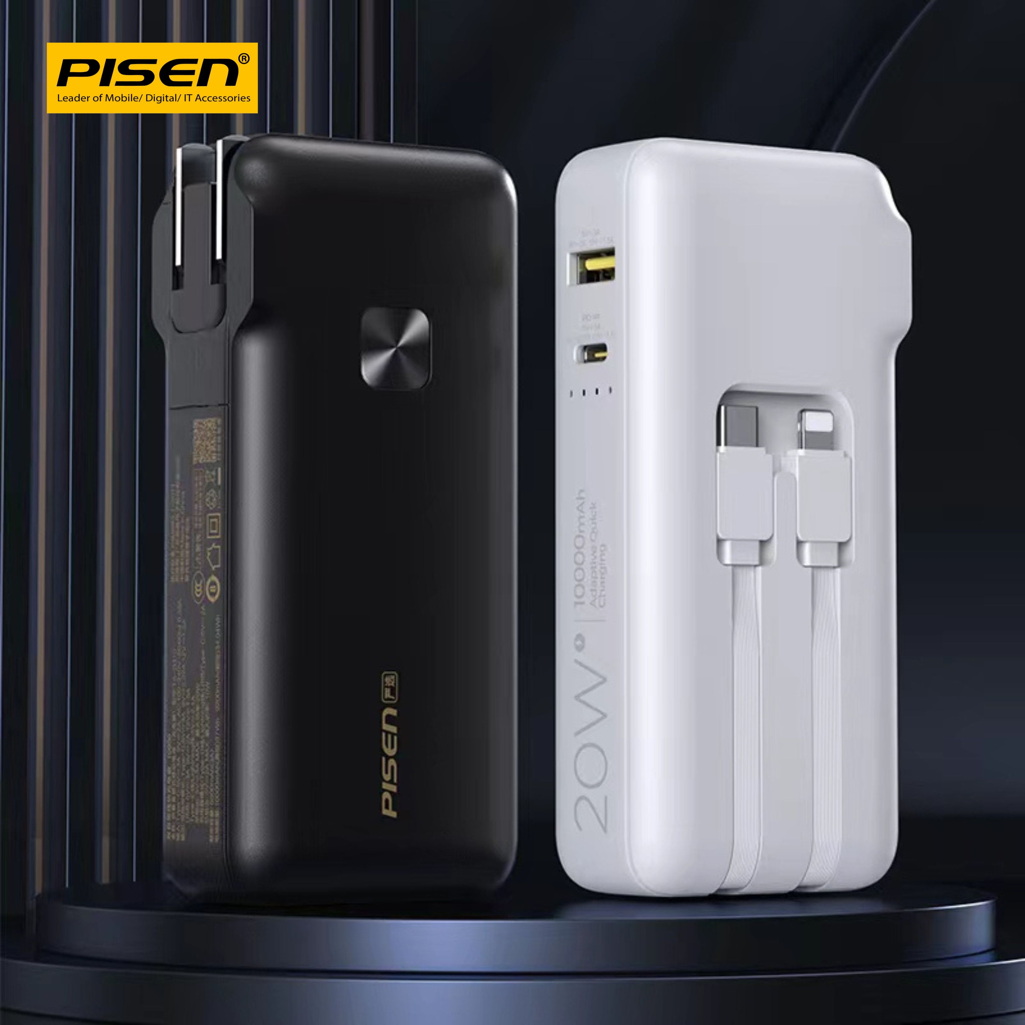 Pin sạc nhanh 22.5w PISEN D-313 20.000mAh chính hãng kèm cáp liền pin, có phích cắm sạc trực tiếp  [BH 1 năm]