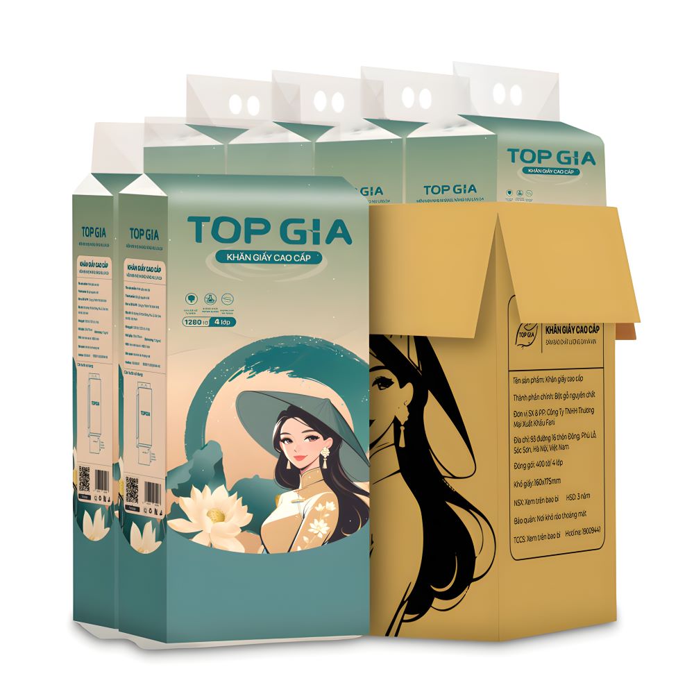 Thùng 4 gói khăn rút Topgia Cô Gái Việt Nam 190x175mm mỗi tờ [BH: NONE]