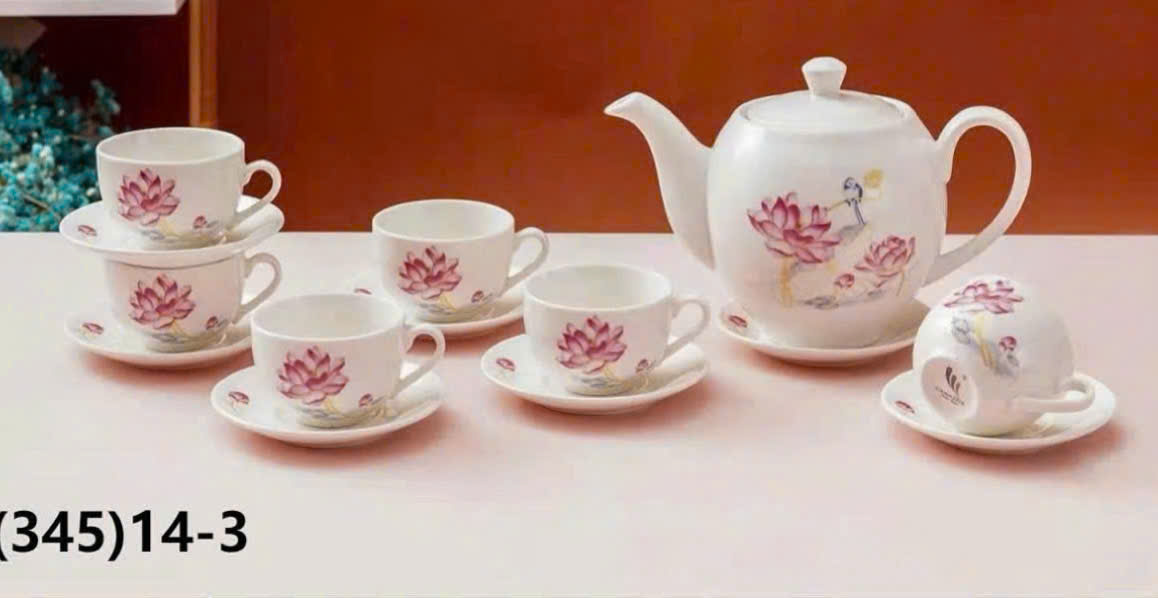 Bộ ấm trà 1 ấm 6 ly kèm đĩa LOTUS - Họa tiết tùy lô [BH: NONE] 1l1b12
