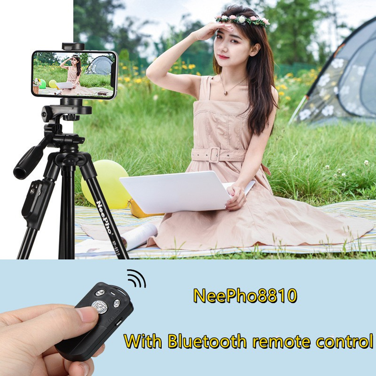 Kẹp giá đỡ điện thoại 3 chân NEPHOO NP-8810 CÓ REMOTE xịn [BH: 1 TUẦN]