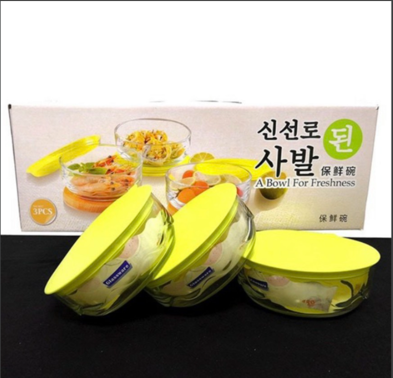 Bộ 3 tô, thố thủy tinh có nắp màu xanh size 450ml tiện dụng [BH: NONE]