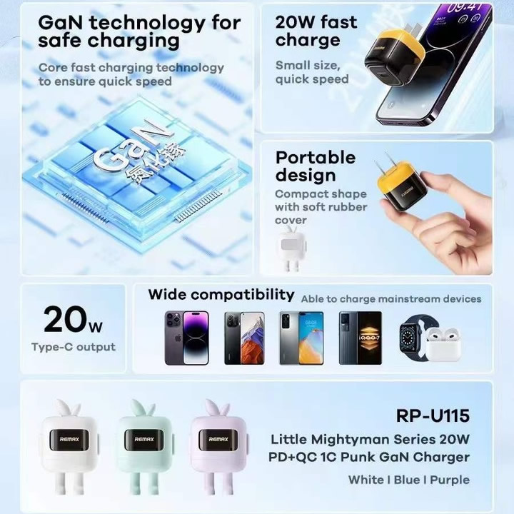 Cóc sạc nhanh 20w Remax RP-U115 1 cổng Type c kèm túi đựng siêu xinh chính hãng [BH: 1 NĂM]