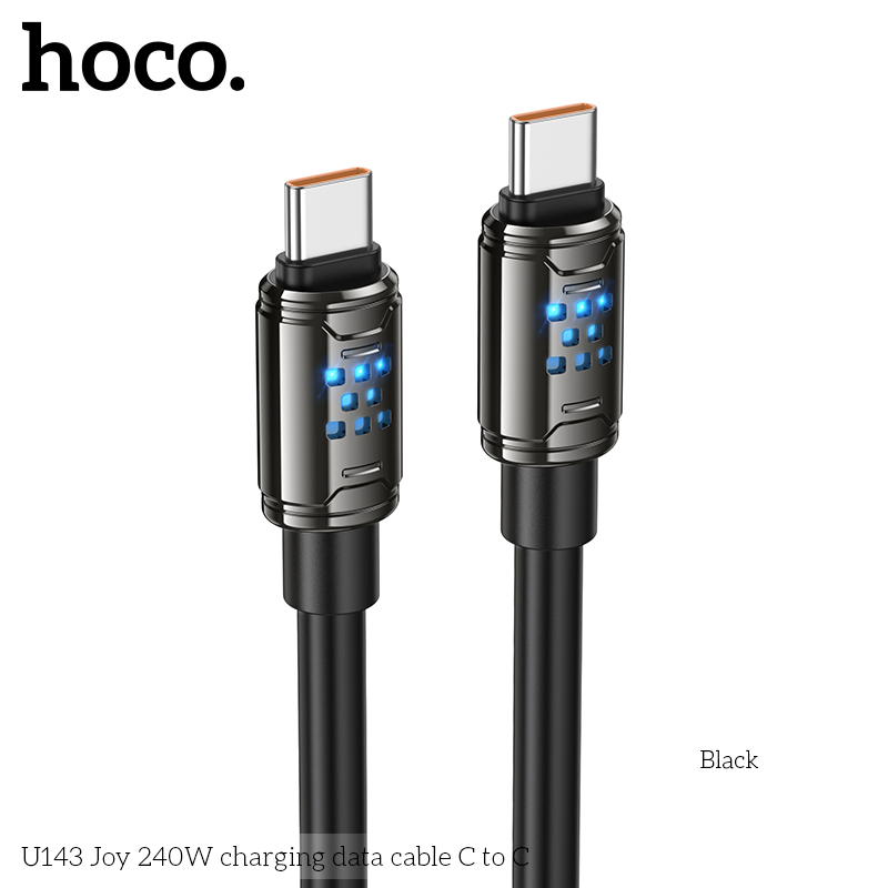 Cáp sạc nhanh 240w HOCO U143 cáp 2 đầu Type C kèm đèn led báo sạc dài 1m2 chính hãng