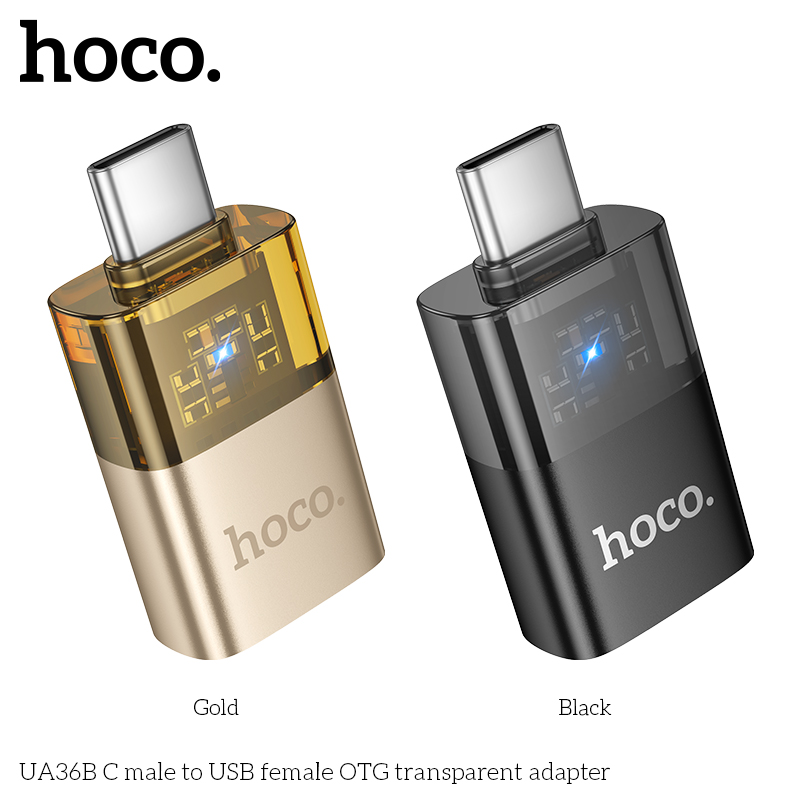 Bộ chuyển đổi HOCO UA36B (C-USB) OTG Type C đực sang USB cái mẫu trong suốt siêu đẹp