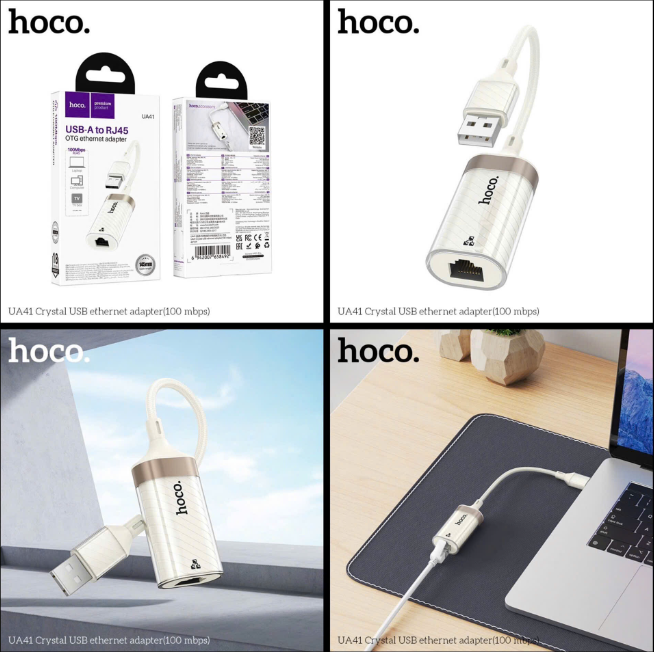 Bộ chuyển đổi USB ra LAN HOCO UA41 tốc độ 100MBPS siêu nhanh