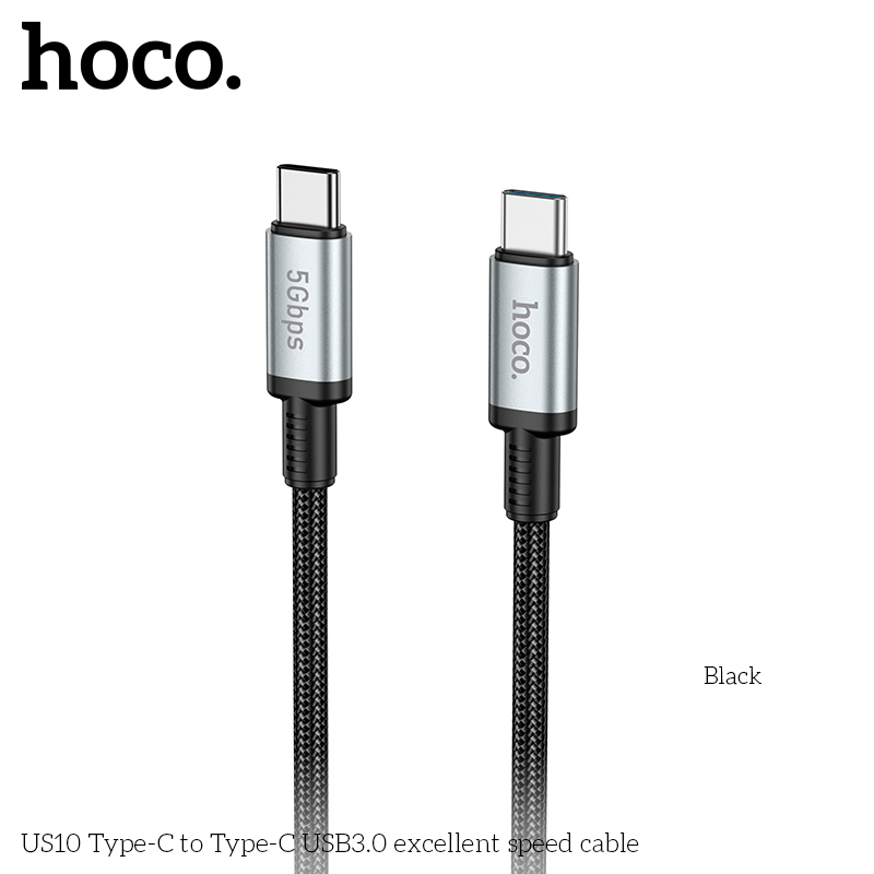 Cáp sạc Hoco US10 2 đầu Type C ra Type C (C-C) truyền dữ liệu tốc độ cao 5Gbps usb 3.0 dài 50cm chính hãng [Bh 1 Năm]