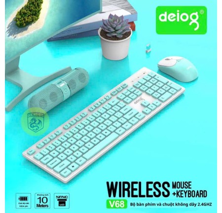 Combo bàn phím chuột không dây Deiog V68 - Màu đen chính hãng [BH 1 năm]