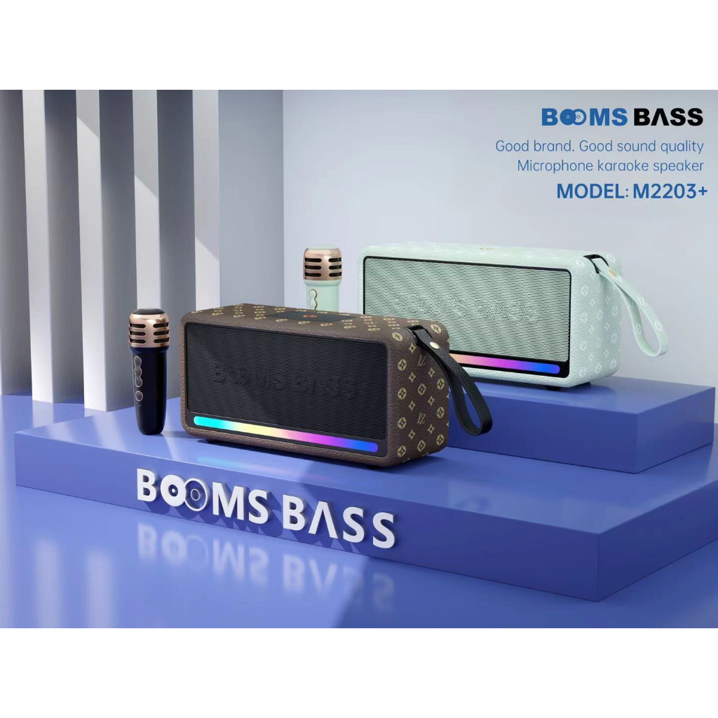 Loa bluetooth karaoke BOOMS BASS M2203+ kèm 1 micro không dây có đèn led siêu đẹp cực hay xách tay chính hãng [BH 6 tháng]