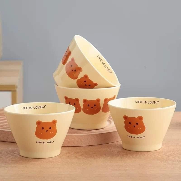 Set chén sứ kèm muỗng hình chiếc nón họa tiết Gấu siêu cưng 12,5 x 7,5 cm [BH: NONE]