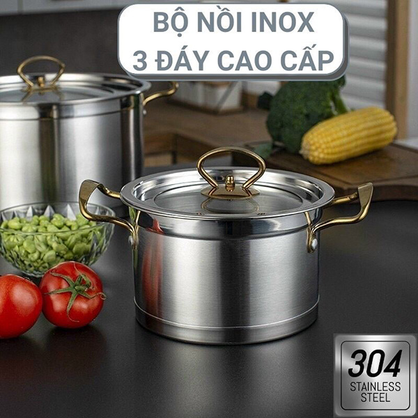 Bộ 3 nồi inox châu âu EBBERG cao cấp dùng cho mọi loại bếp (bếp gas, bếp hồng ngoại,...)