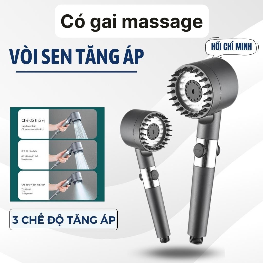 Vòi sen nhà tắm tăng áp kèm gai đầu massage đa năng 4 trong 1 có dây [BH: NONE]