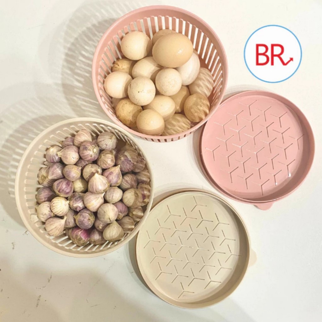 Rổ tròn VN-3396 kèm nắp đựng trứng, tỏi, ớt v.v  nhà bếp, đồ dùng gia dụng đa năng M16.5xĐ12.5xC10.5 (cm) [BH: NONE]